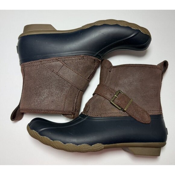 Sperry Top Sider Rip Water Duck Boots Faux Fur Womens 9 Waterproof Blue Rubber - Picture 4 of 16